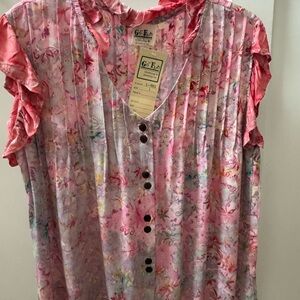Floral Pink Button-Up Blouse